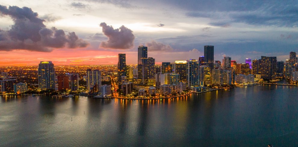 Aerial Miami at night Brickell