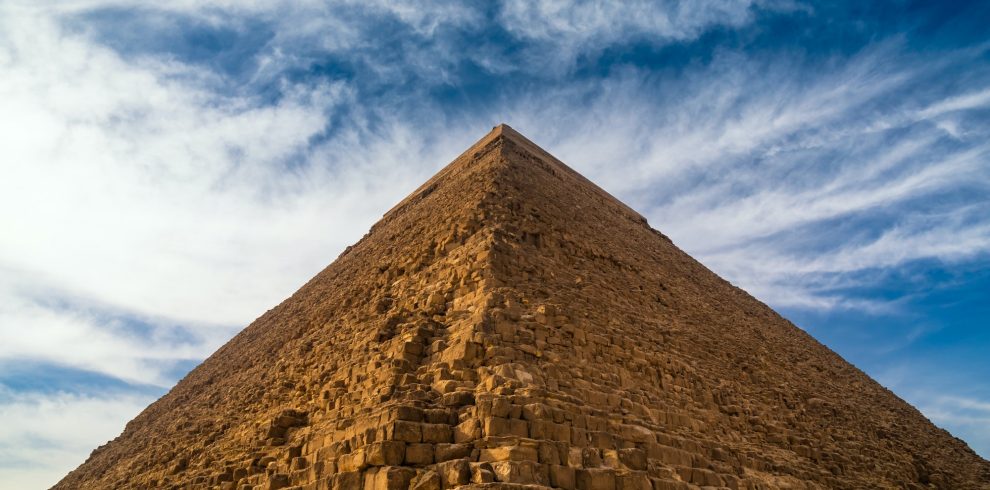 Great Pyramid of Cheops at sunset. Giza, Cairo, Egypt
